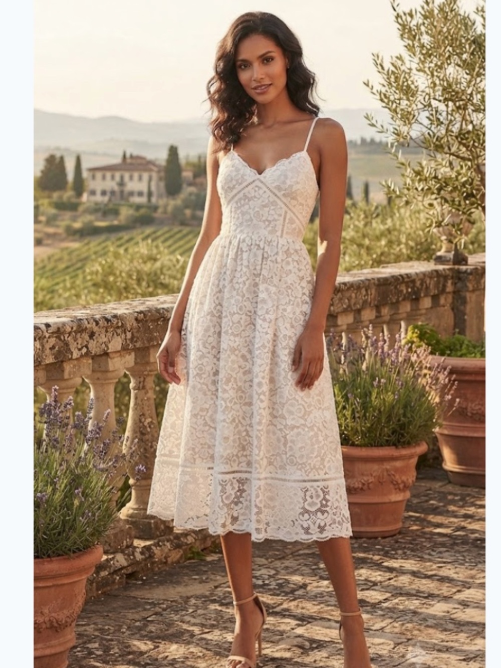 NSR: Crochet Stretch Lace Midi Dress In Champagne (NWT)